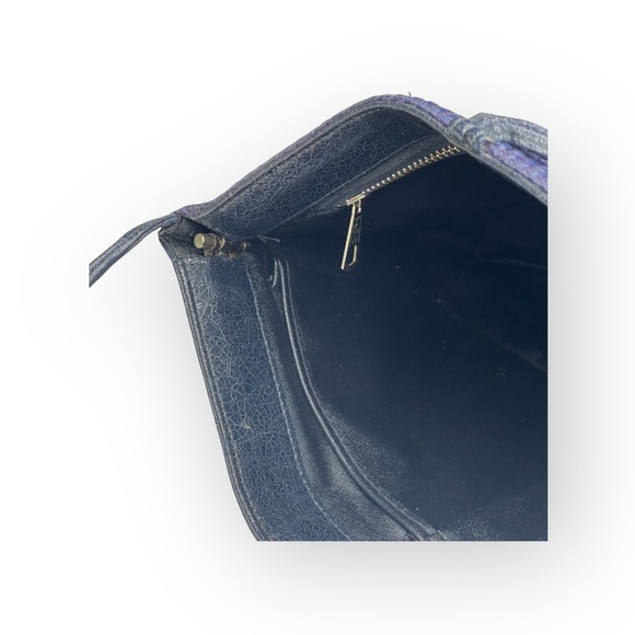 Vintage: Maryann Rosenfeld ✿ Hinged Convertible Clutch Bag Handbag ✿ Navy Woven - Picture 7 of 16